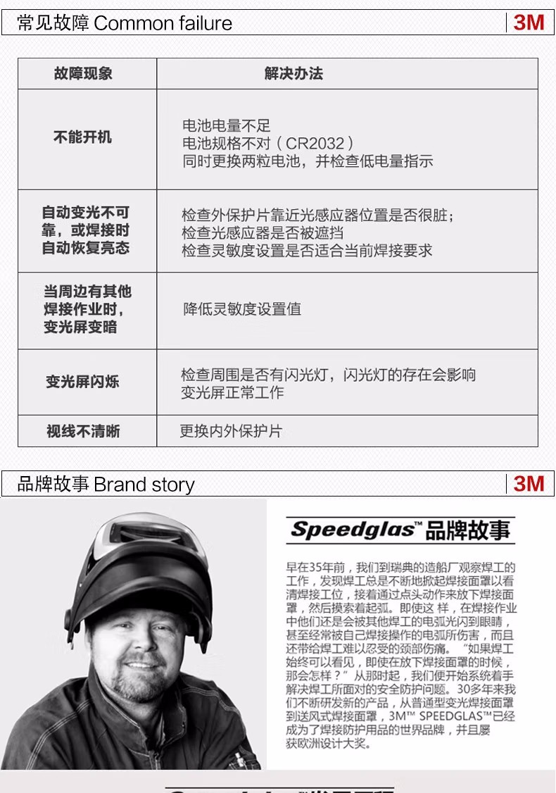 3M100V Speedglas自動(dòng)變光電焊面罩故障維護(hù)