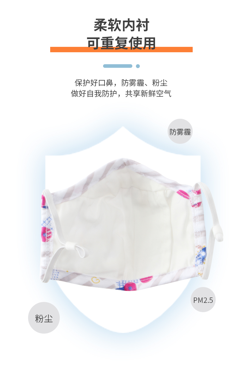 藍(lán)星褐色耳戴式兒童棉布口罩4