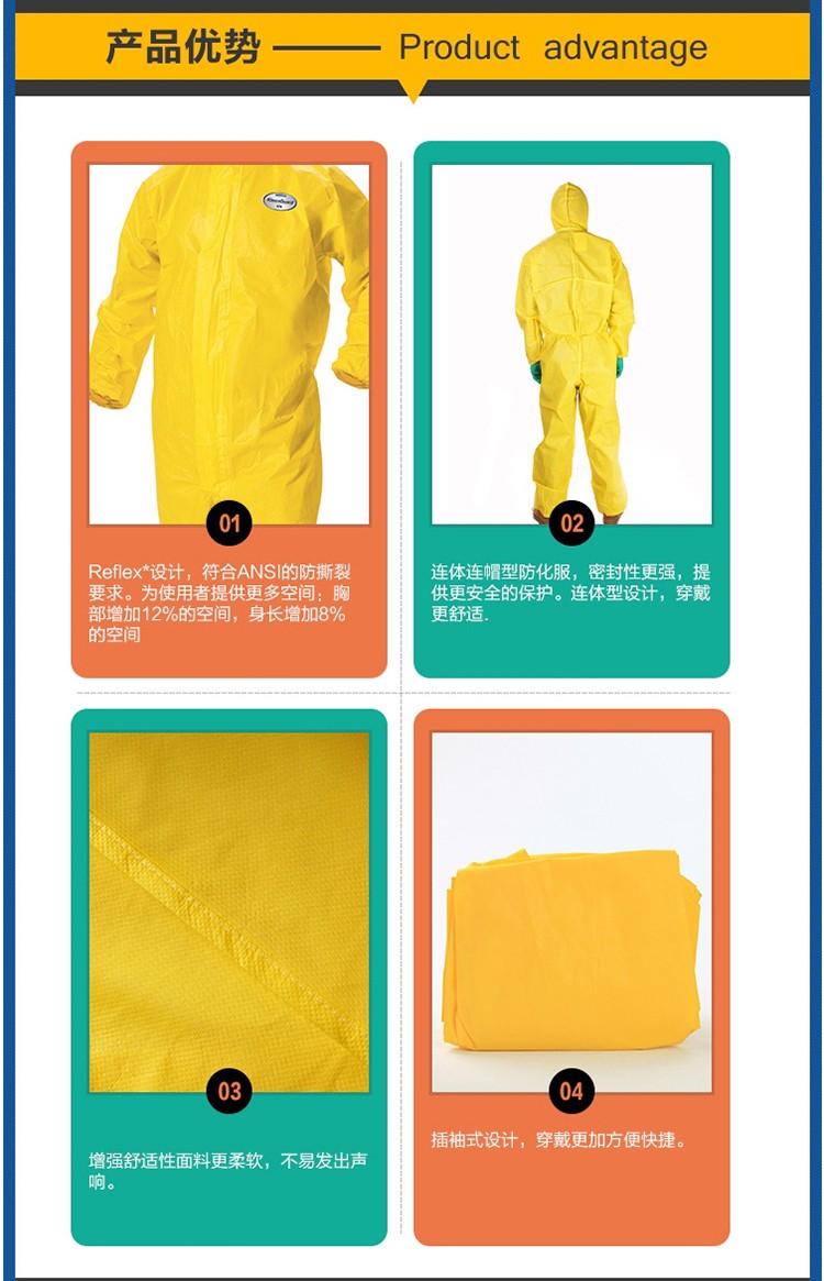 金佰利09813-01 KLEENGUARD勁衛(wèi)A70黃色防護(hù)服L圖片3