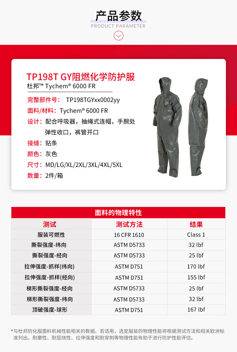杜邦Tychem6000FR TP198T GY阻燃防化服C級化學(xué)防護(hù)服灰色4