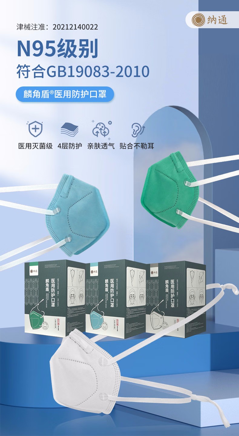 納通NTFN95E頭戴式綠色KN95醫(yī)用防護(hù)口罩圖片1
